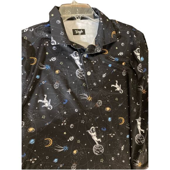 Waggle Golf Polo Shirt Mens L Black Astronaut Space Print Mission Albatross - Picture 6 of 8